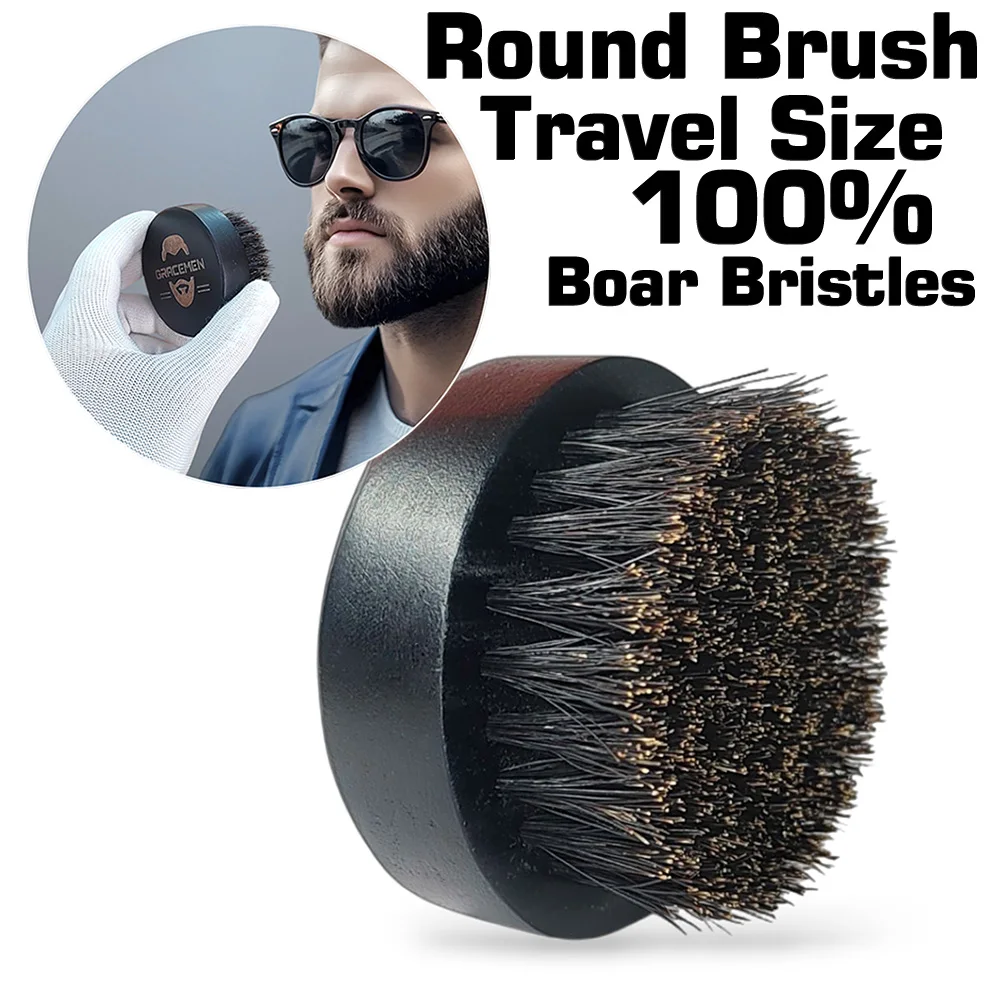 

Round Beard Brush Facial Hair Cleaning Brush for Men 100% Boar Bristles
