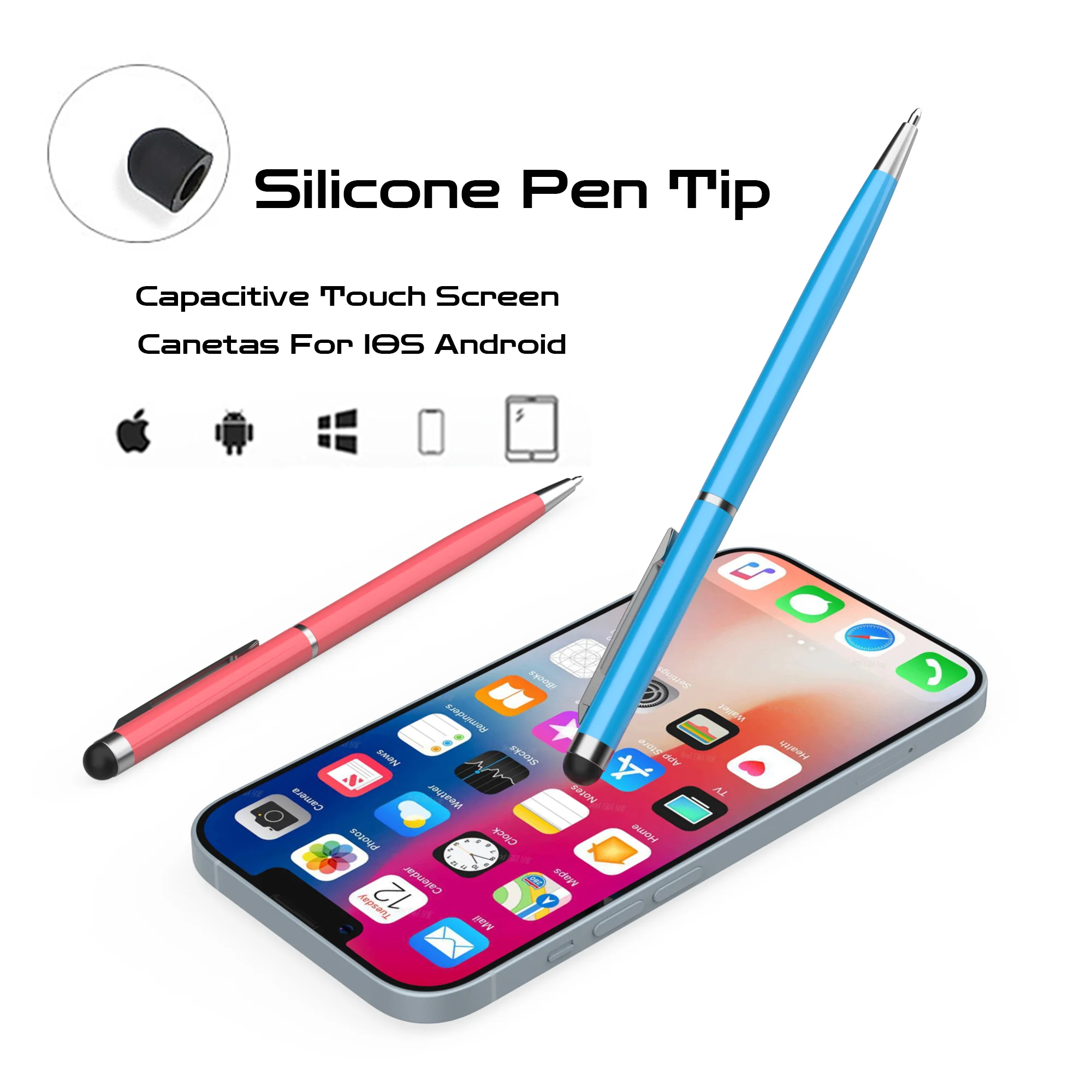 Custom Logo Universal Stylus Pen 2 in 1 Dual Ballpoint Pen Function for Phone Pencil iphone ipad Samsung Xiaomi Android Mobile