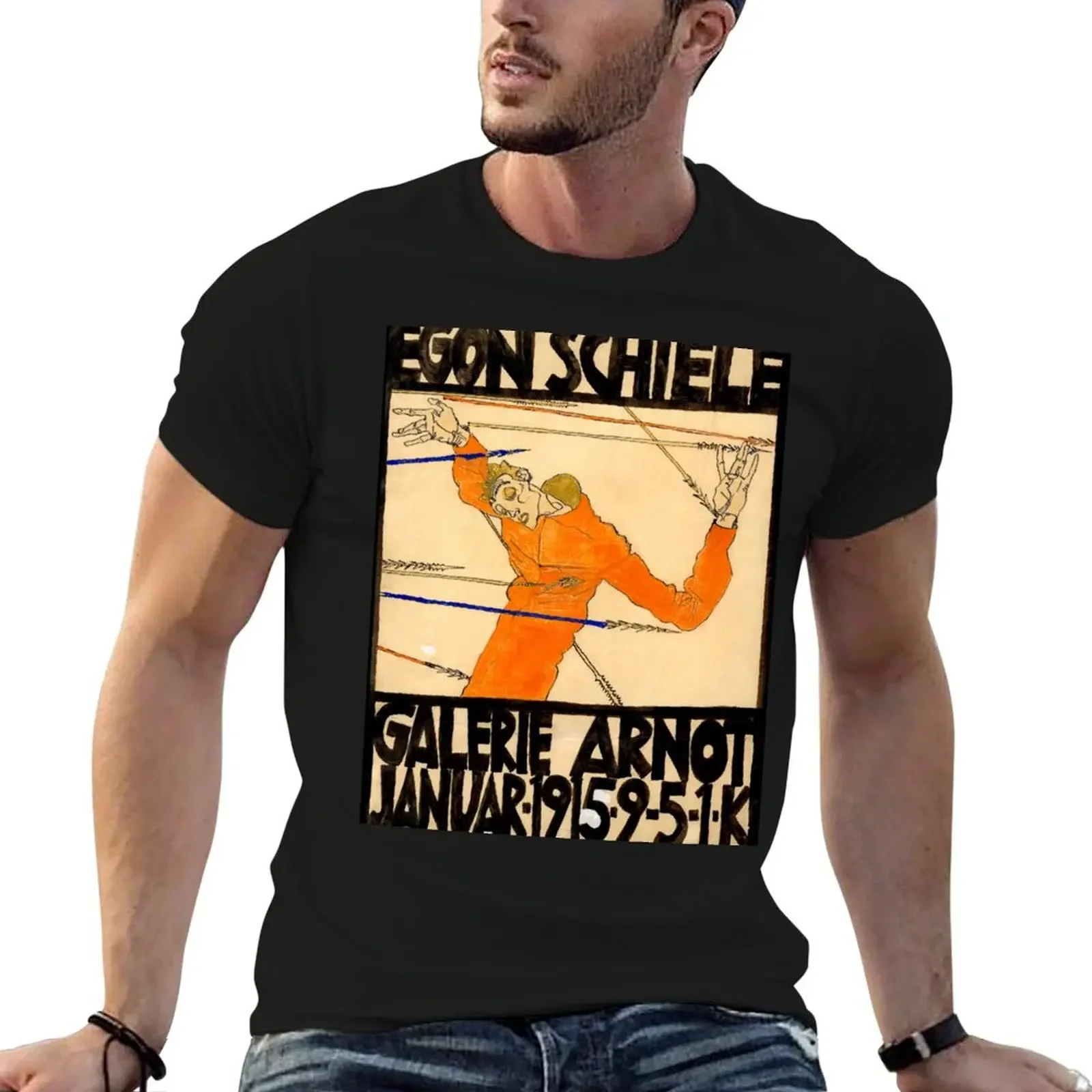 Egon Schiele - Art Poster of the Schiele exhibition at Galerie Arnot 1915 T-Shirt graphic t shirts Short sleeve tee men tshirt