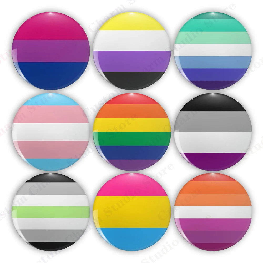 LGBT Rainbow Flag Button Pins Gay Lesbian Bisexual Trans Pansexual Symbol Tinplate Brooches Lapel Badges Backpack Jewelry 44mm