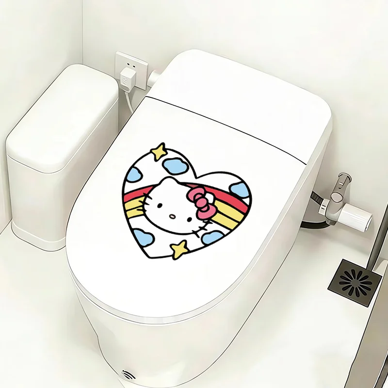Hello Kitty Kawaii Toilet Decals, Waterproof PVC UV Printed Design, Conceal Blemishes for Indoor Home Decoration view 3