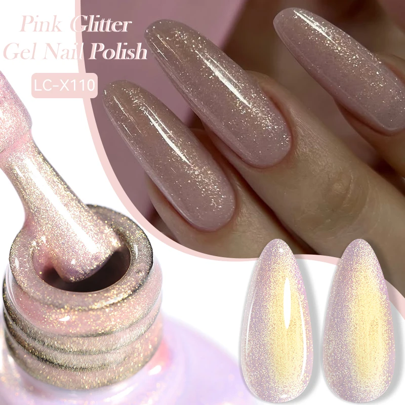 LILYCUTE 7ml Pink Glitter Sequins Colorful Gel Nail Polish Full Coverage Gorgeous Semi Permanent Soak Off Nail UV Gel Varnishes