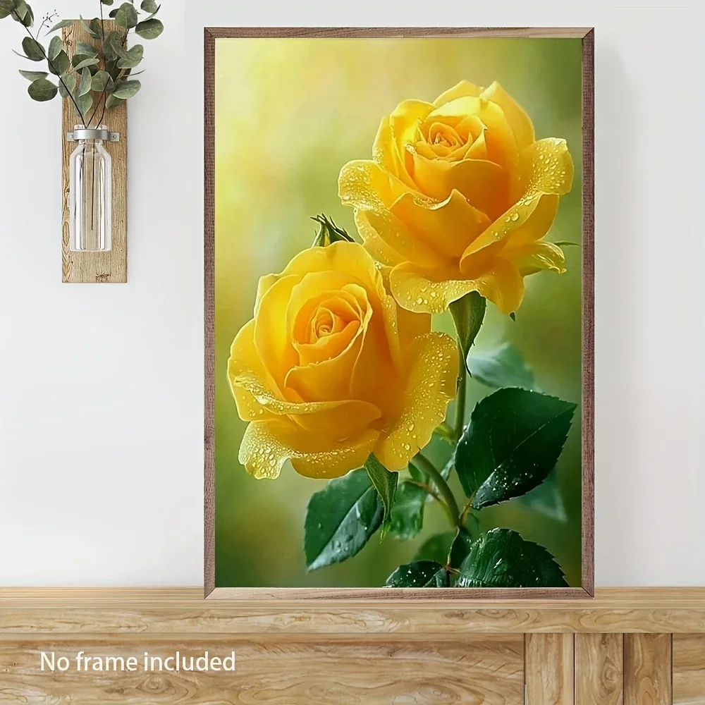 1pc Yellow Roses Canvas Painting - Elegant Frameless Canvas Wall Painting Suitable for Living Room, Dining Room, Office, Bar