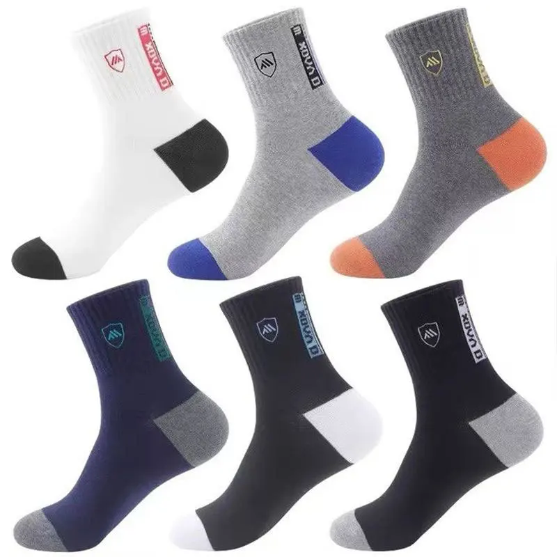 6 Pairs of Men's Fall Moisture Wicking Sweat Odor-proof Socks Knitted Plaid Mid-cylinder Non-slip Sports Men's Socks