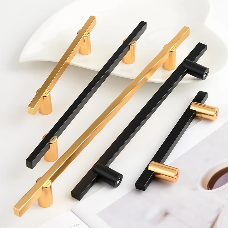 Gold Black Furniture Door Handles Two-color Kitchen Cupboard Drawer pulls TV Cabinet Handle Hardware