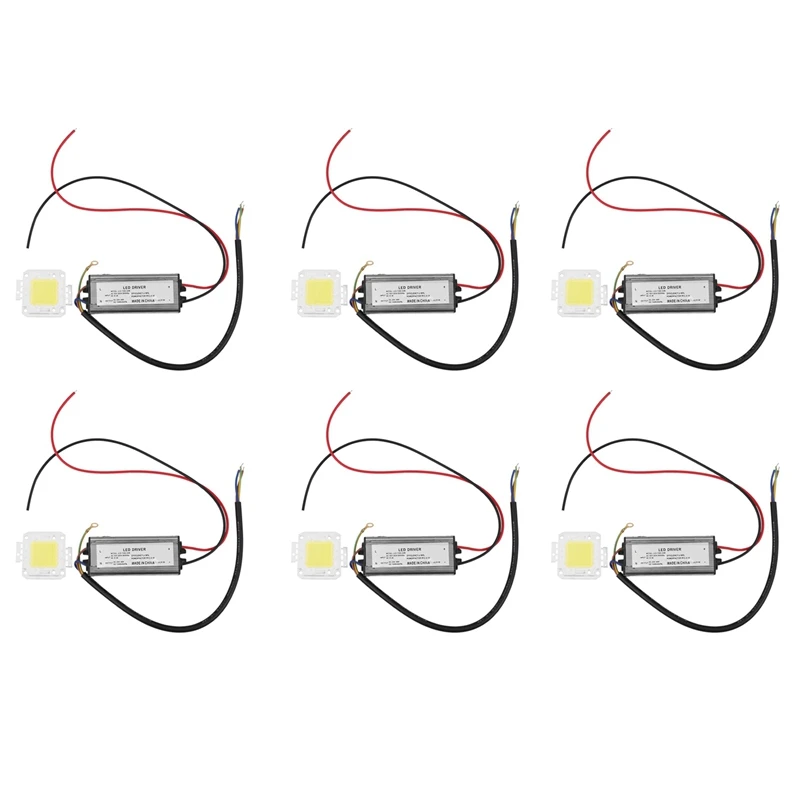 

6X 50W LED Driver Waterproof IP67 Power Supply High Power Adapter + 50W LED Chip Bulb Energy Saving For DIY Daylight