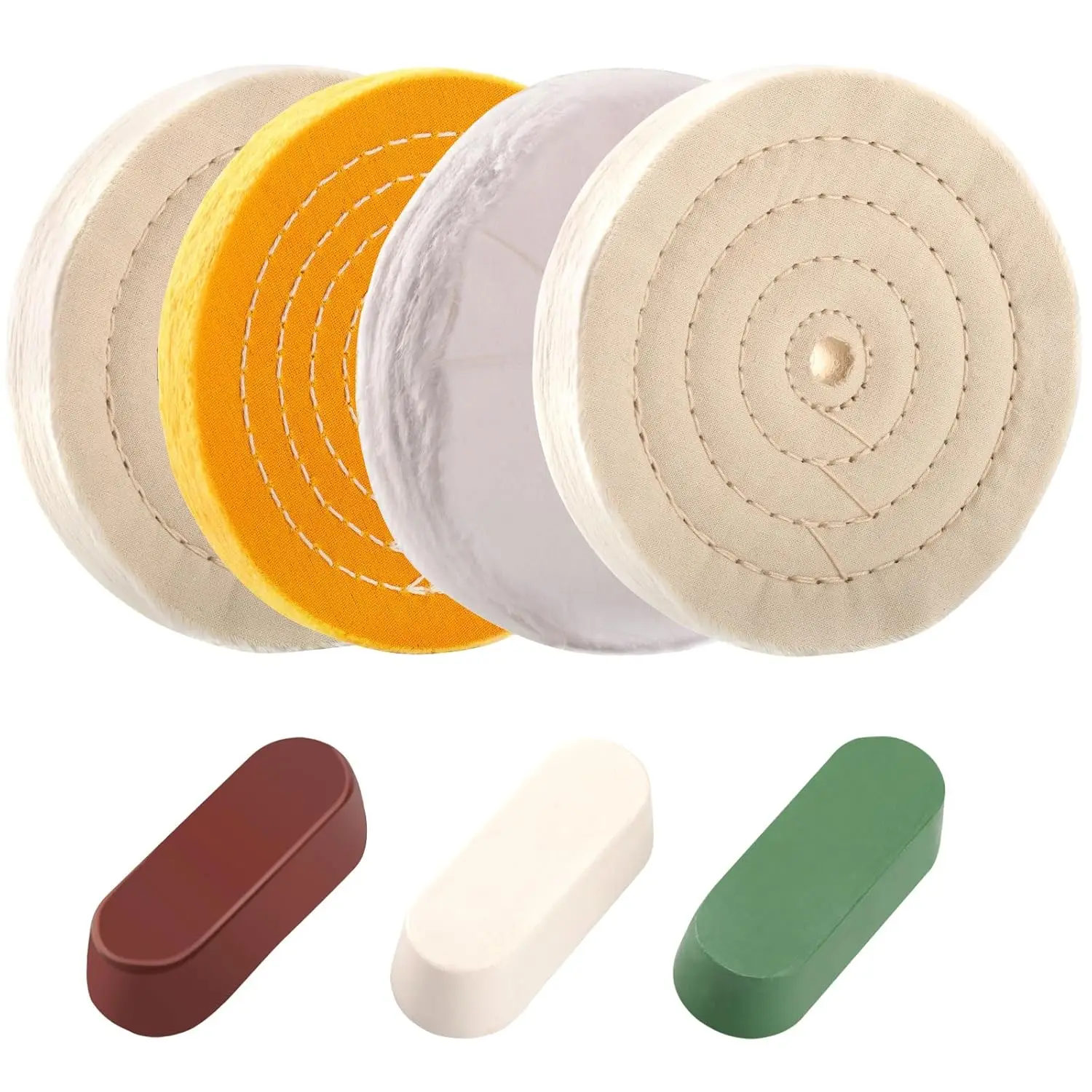 

Набор из 7 полировальных кругов 6 дюймов для настольного шлифовального станка, с отверстием под вал 1/2 дюйма, белые полировальные круги, желтый круг, мягкий фланелевый полировальный круг