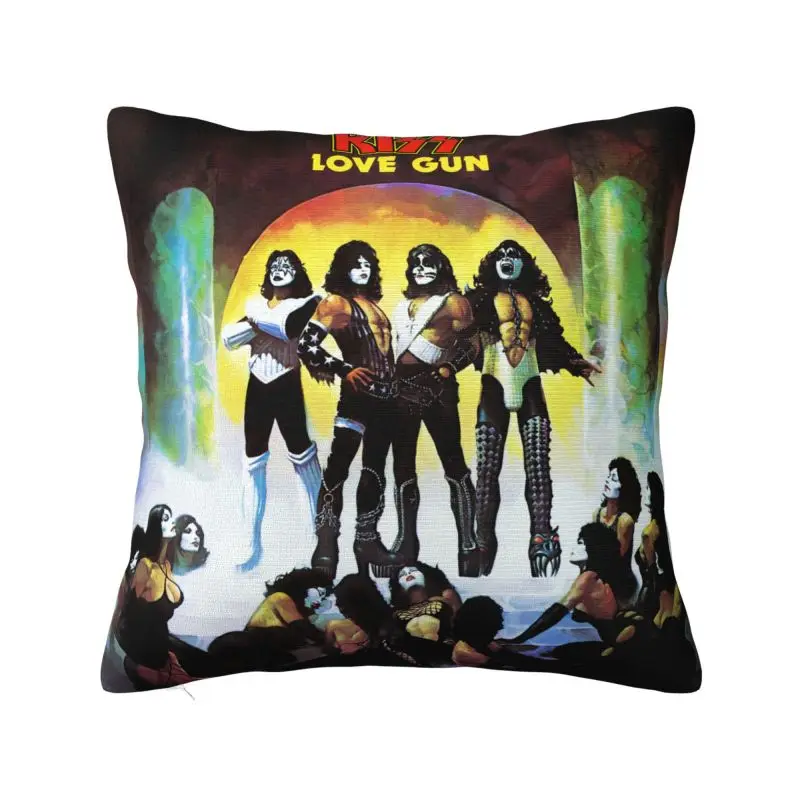 Custom Modern Kiss Rock Roll Cushion Cover for Sofa Polyester Gorgeous Metal Heavy Band Pillow Case