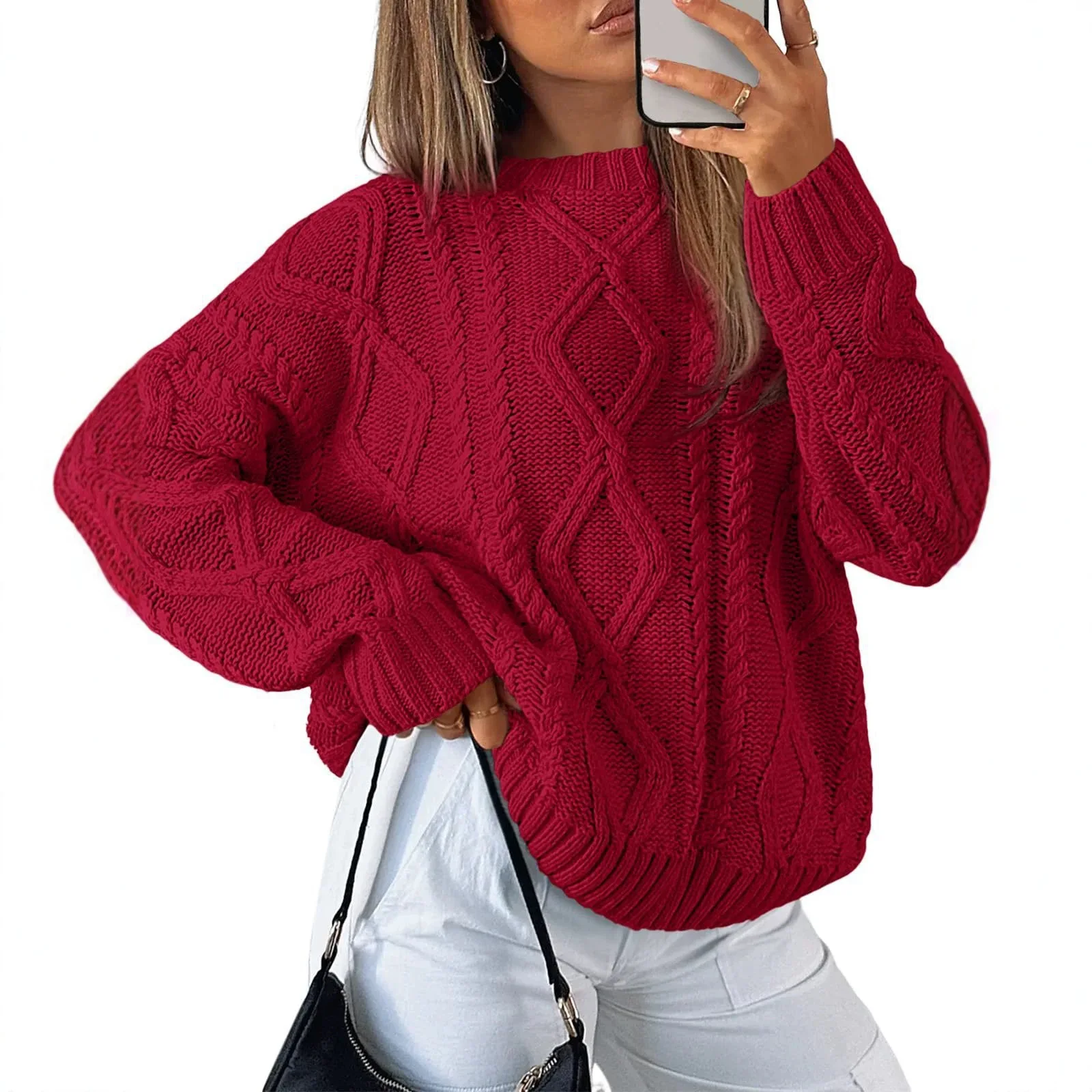 Y2K Streetwear Women Cable Knit Sweater Casual Crewneck Oversized Loose Long Sleeve Jumper Autumn Winter 2026 New Minimalist 4