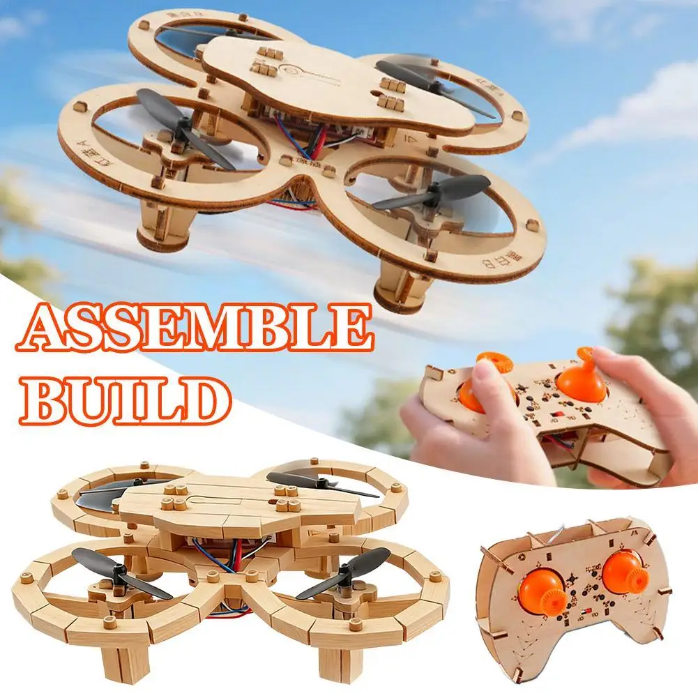 

Wooden Assembly DIY Quadcopter Drone Model Toy Mini Handmade Remote Control Drone Toy Creative Gifts Model Educational Toy