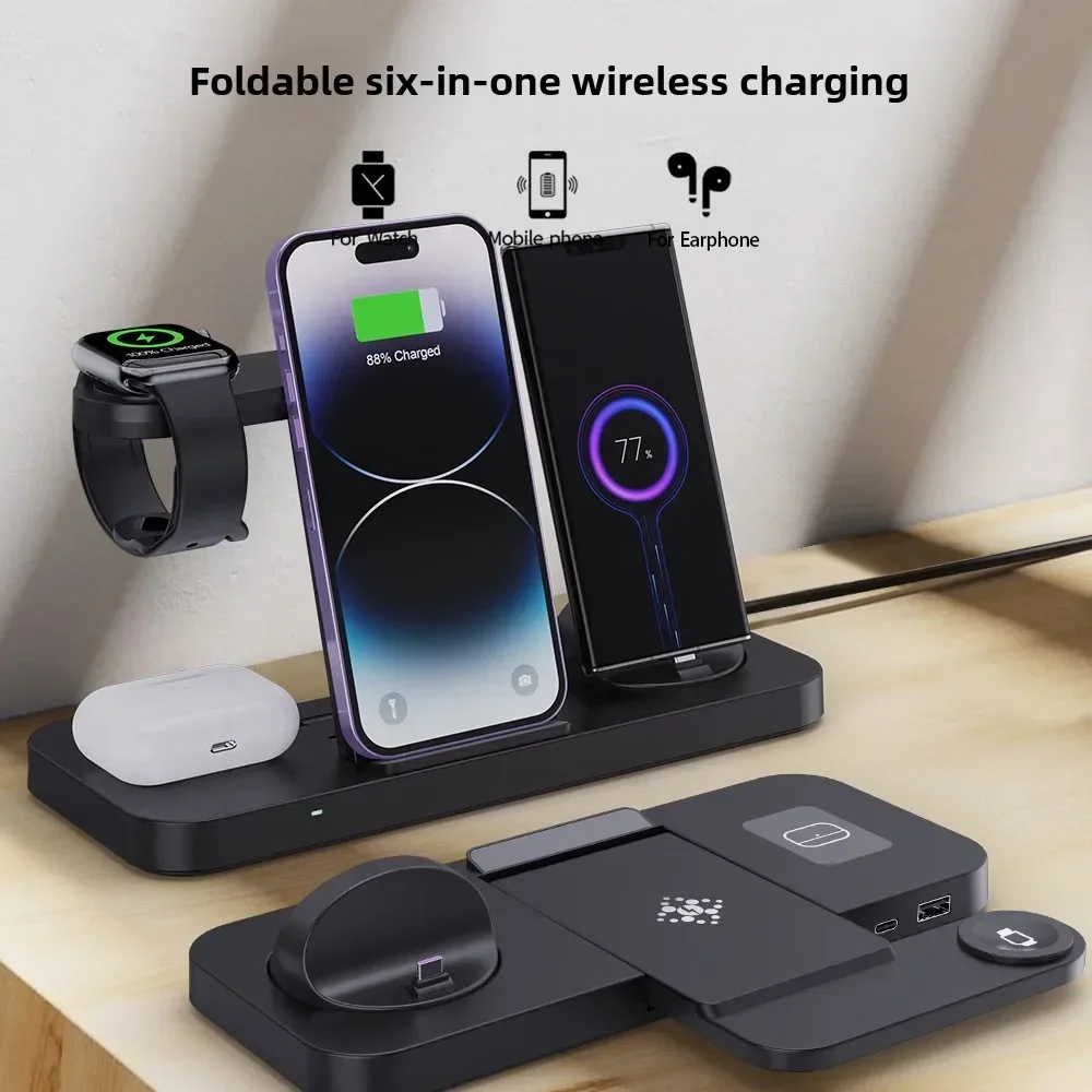 

Hot Selling Foldable 3 in 1 Wireless Charging Suitable for Iphone Samsung Huawei Phones Airpods Iwatch 15W Fast Wireless Charger