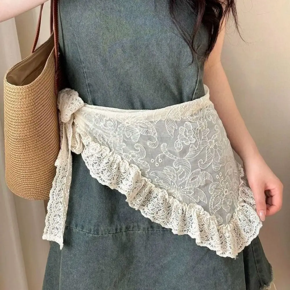 

Универсальный кружевной треугольный платок с цветочным принтом, вышитая юбка в этническом стиле, корейские накидки, кружевная повязка на голову для женщин