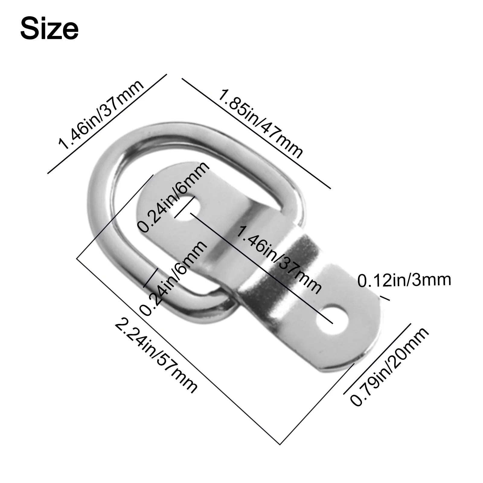 6 D-Ring Tie Down Fixtures with Screws for Truck Boat Trailer Kayak and Utility Uses Requiring Mounting Anchors