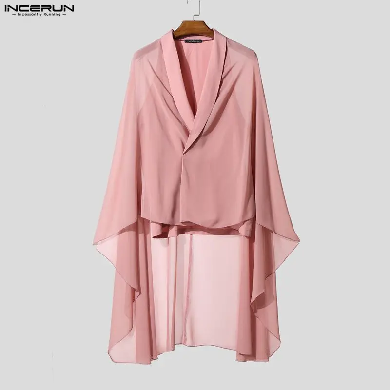 INCERUN الرجال غير النظامية قميص المرقعة انظر من خلال كم طويل الرجال الملابس الشارع الشهير موضة الحفلات قمصان طويلة نمط قمصان #4