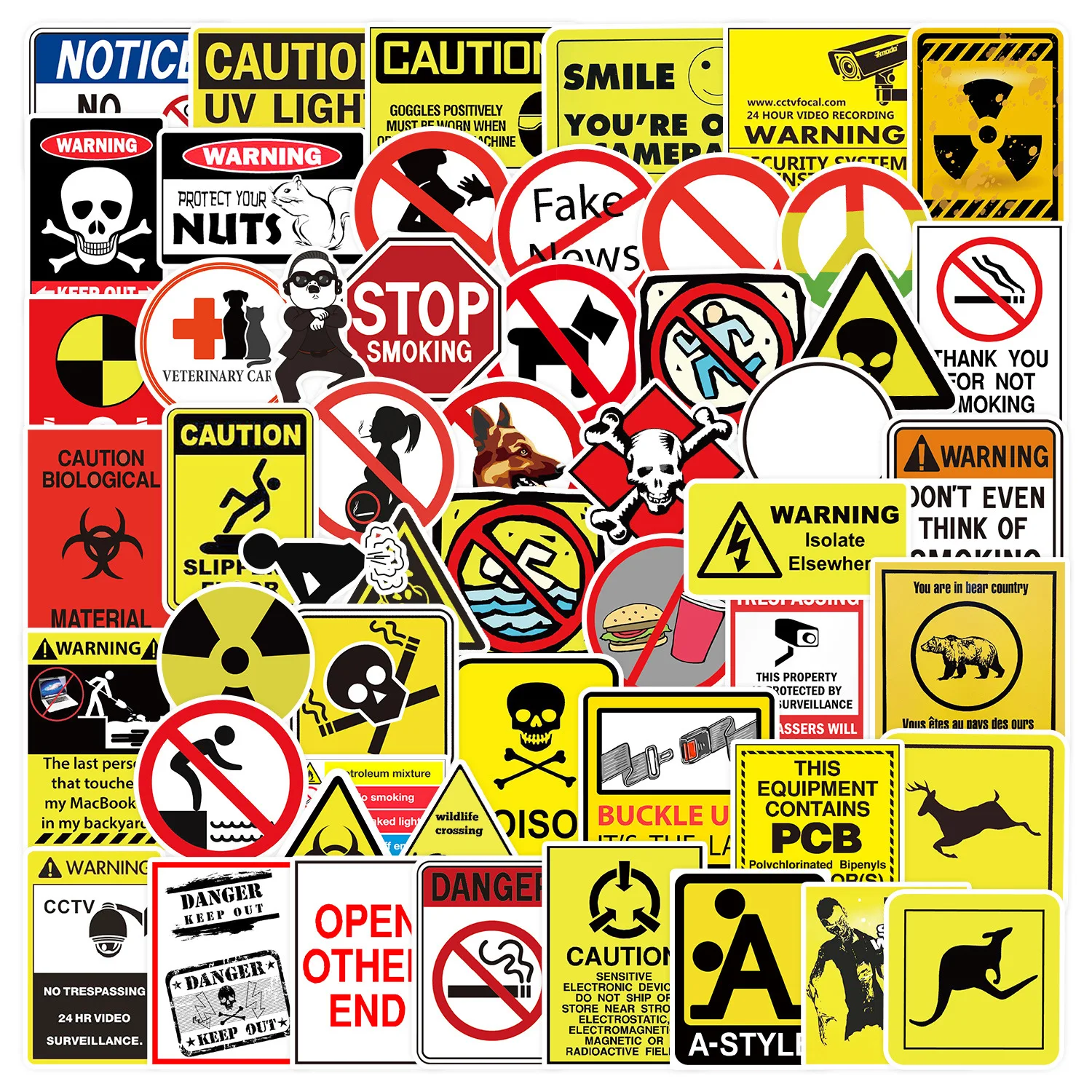 50pcs Funny Warning Stickers Danger Banning Sign Viny Decal Car Scooter Motorcycle Suitcase Violation Sticker Classic Toy