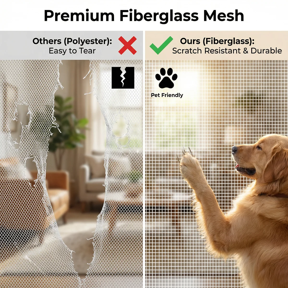 White Fiberglass Magnetic Mosquito Screen Door, Self-Closing Breathable Mesh Curtain Pet Friendly for Home