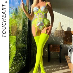 Toucheart-Conjunto de sujetador bordado para mujer, lencería Sexy, Conjunto de sujetador bordado, medias transparentes sin espalda, traje sexual de una pieza, nuevo