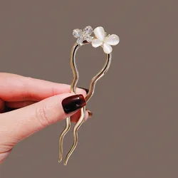 Crystal Opal Butterfly Hairpin Women's Ancient Style Simple Hairpin New U-shaped Metal Hairpin Summer Headwear