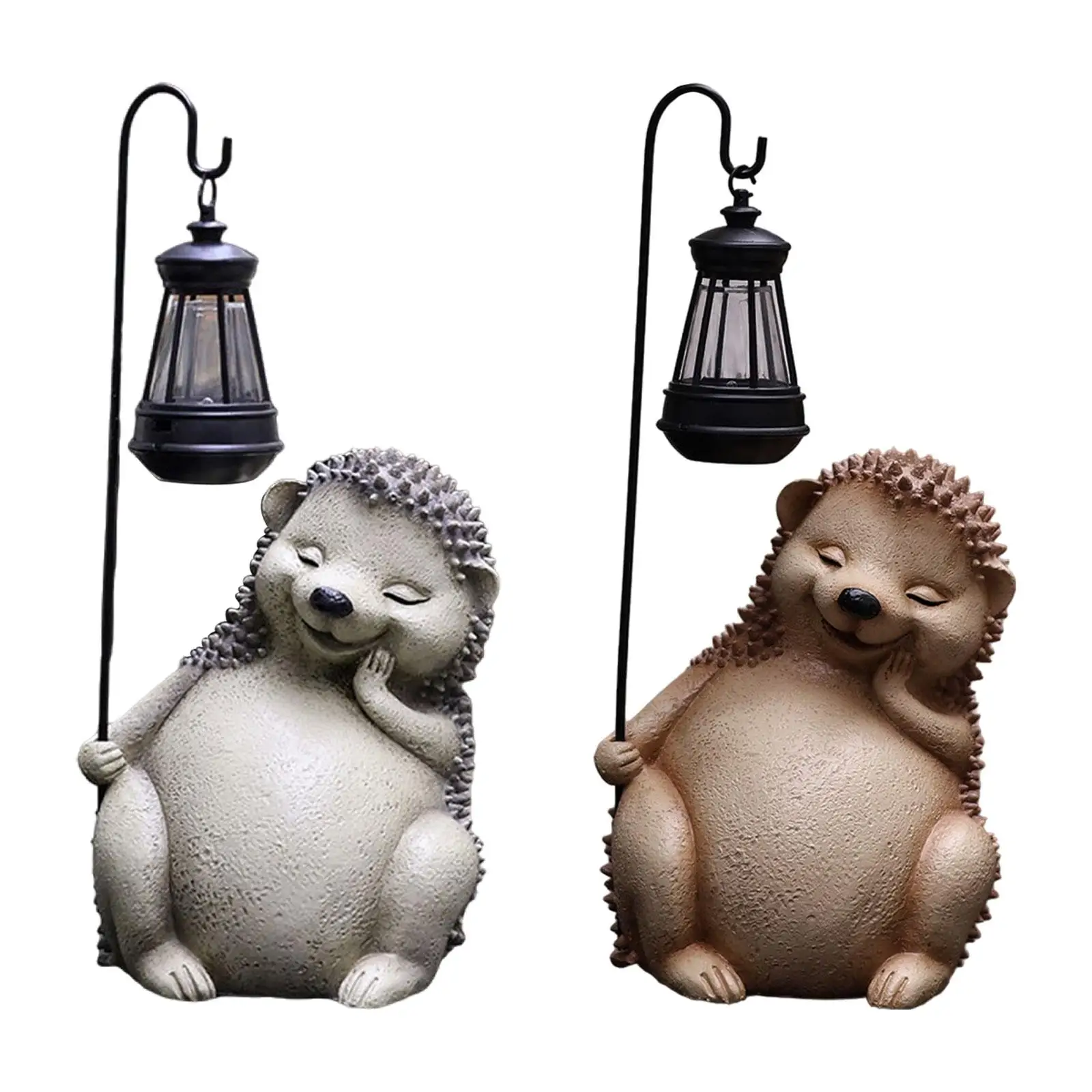 

Hedgehog Figurine with Lantern Patio Balcony Garden Statue with Solar Light