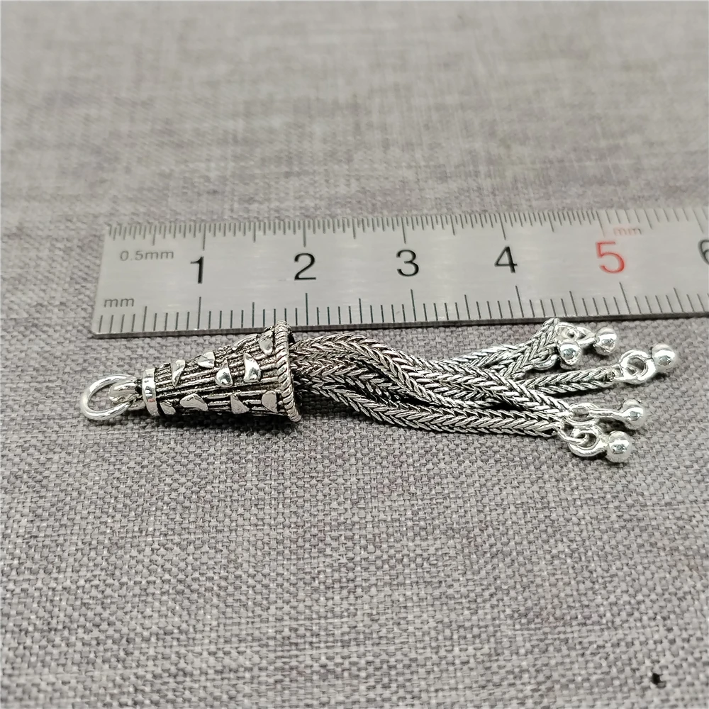 925 Sterling Silver Bali Wheat Chain Tassel Charm Pendant for Necklace