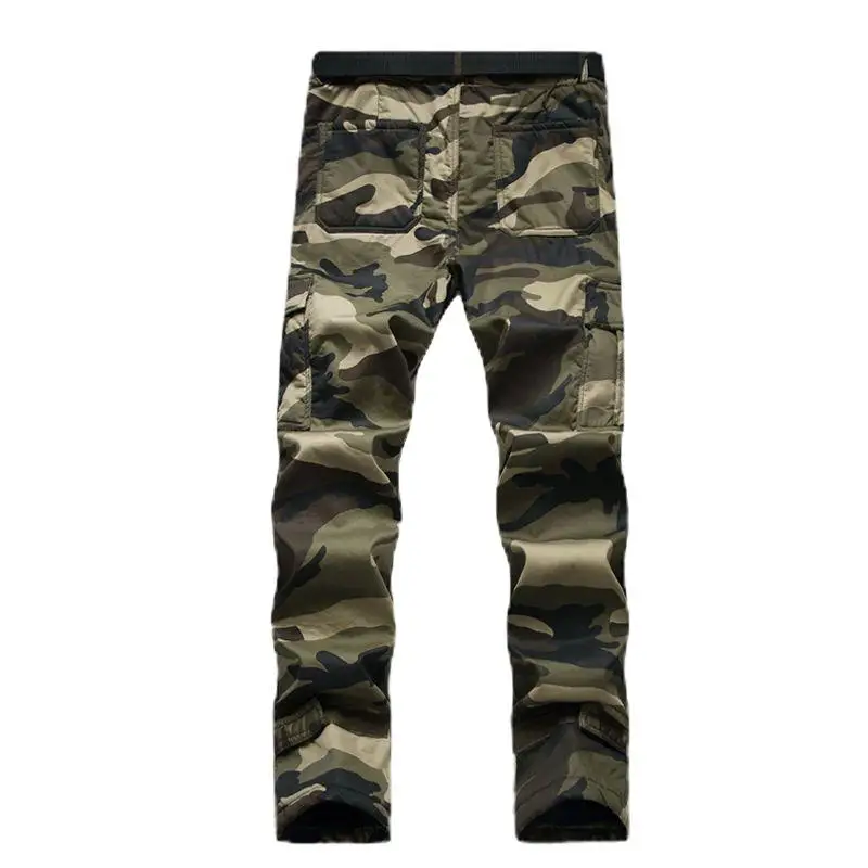 Tactical Camouflage Set Men Thickened Wear-resistant Hooded Jacket+Cotton Fleece Warm Straight-leg Pant Winter Outdoor Work Suit