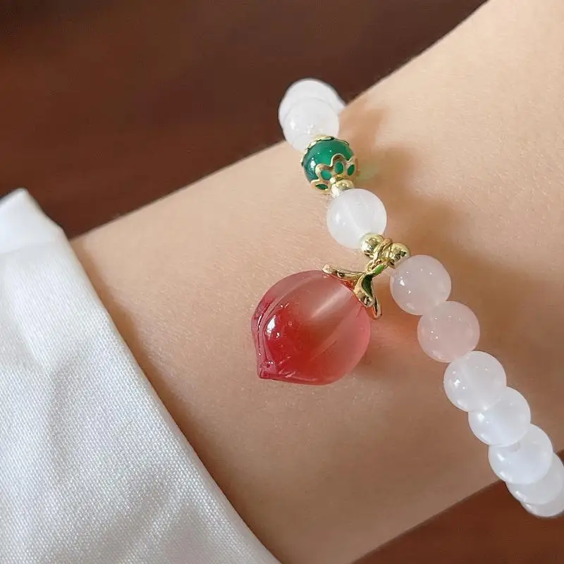 Beautiful Lucky Bracelet for Women with Handcrafted Peach Charm in Exquisite Chinese Style