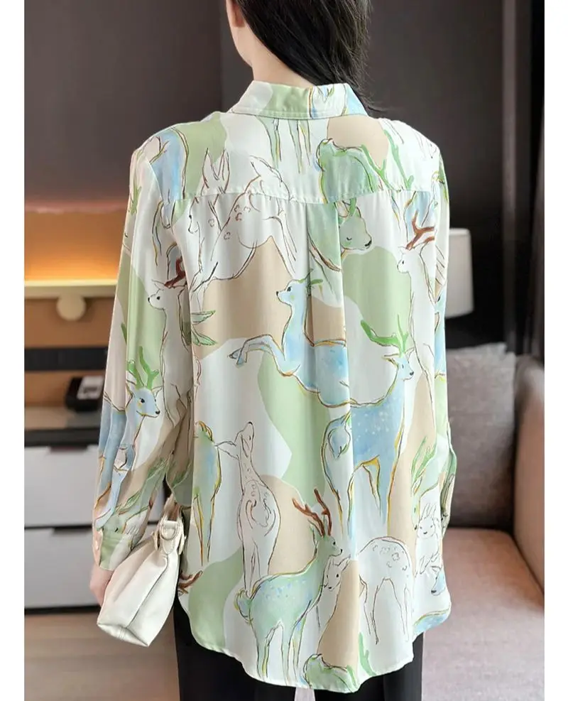 FANIECES S-3XL bluse Deer Print Casual Women Shirts Autumn Long Sleeve New ZA Blouses Elegant Office Ladies Tops قمصان وبلوزات