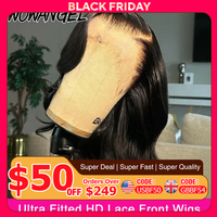 WowAngel 13x6 HD Lace Front Human Hair Wigs PrePlucked 250% Body Wave HD Transparent Lace Glueless Wigs Brazilian Hair for Woman