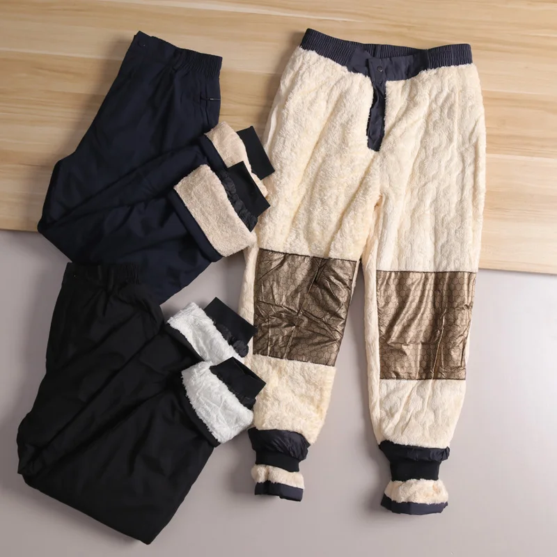 

Уличные ветрозащитные бархатные наколенники из ягненка, мужские теплые повседневные длинные брюки, модные городские цвета Sle