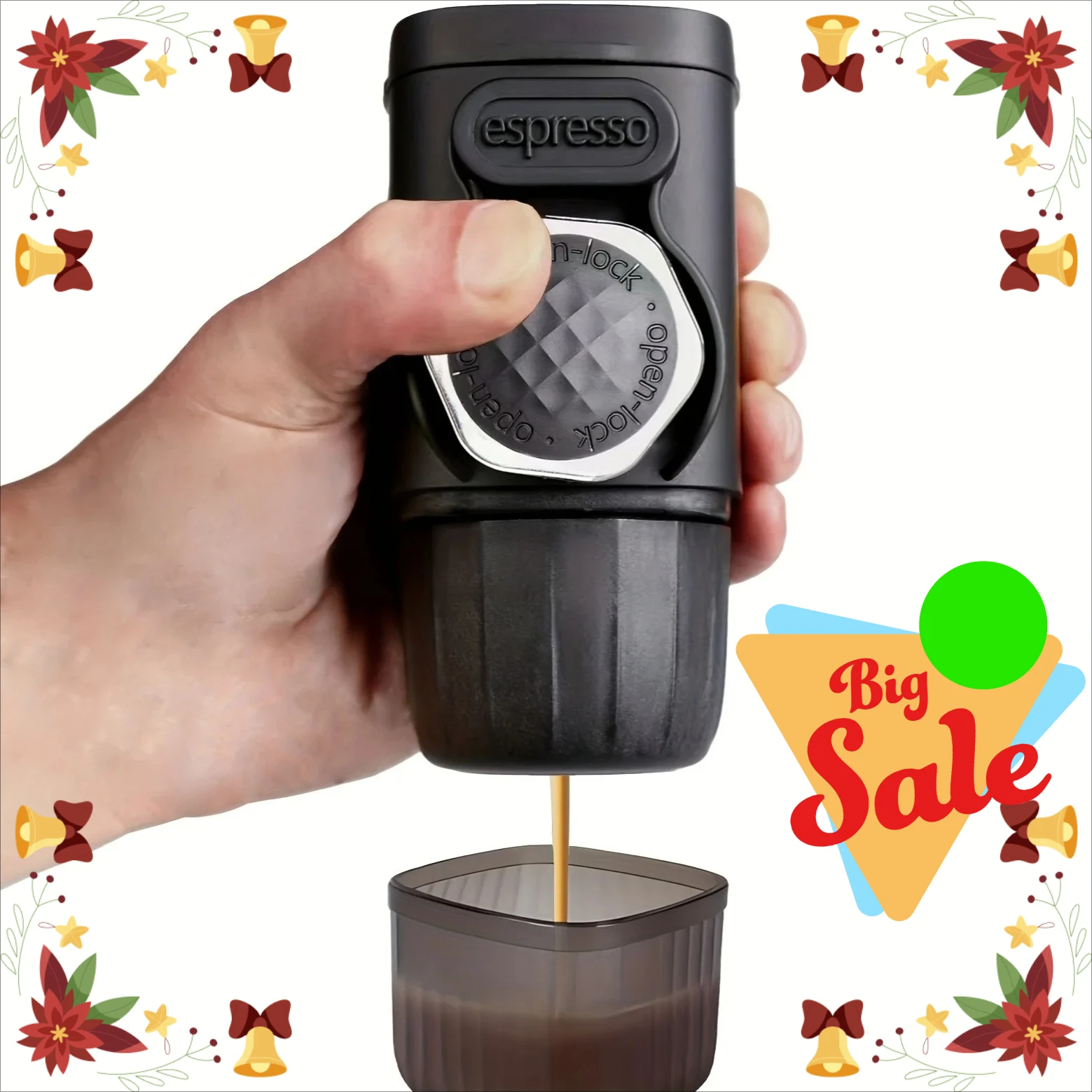 Portable hand-pressed espresso machine capsule-based concentrated small-sized, outdoor use, without power supply, pump pressure