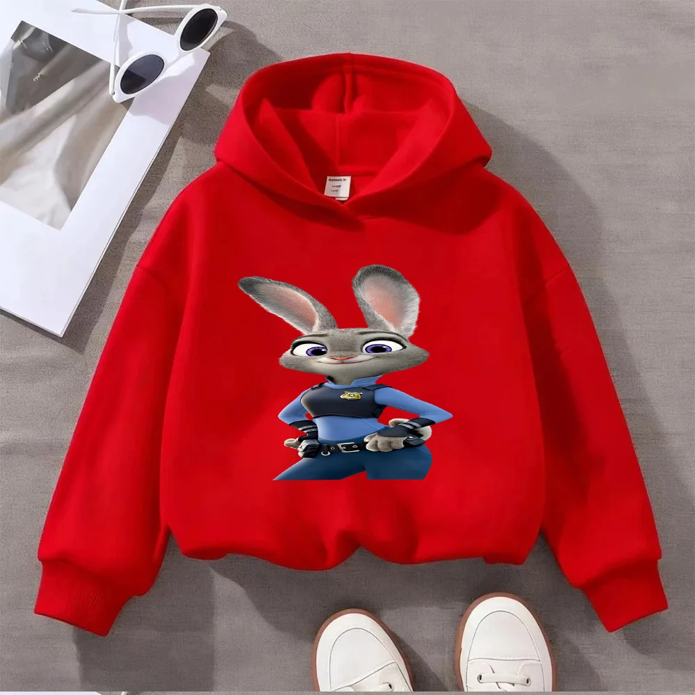 

Детская толстовка с капюшоном Disney Zootopia Judy Hopps, свитшот полицейского с рисунком кролика для мальчиков и девочек, повседневный пуловер с длинными рукавами, топ