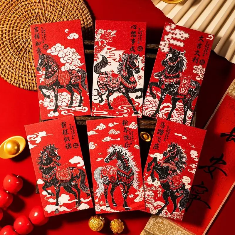 6-حزمة 2026 سنة الحصان السنة الصينية الجديدة مظاريف المال المحظوظ، حزمة حمراء كرتونية لمهرجان الربيع #2