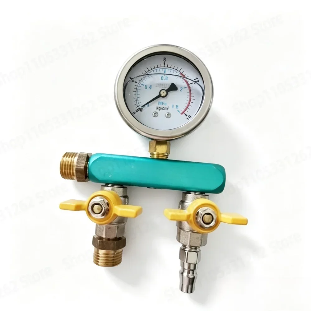 4 Way Pressure Gauge 16kg, Water and Air Pressure Tester for Pipe Leak Detection, Floor Heating and Plumbing Test Tool