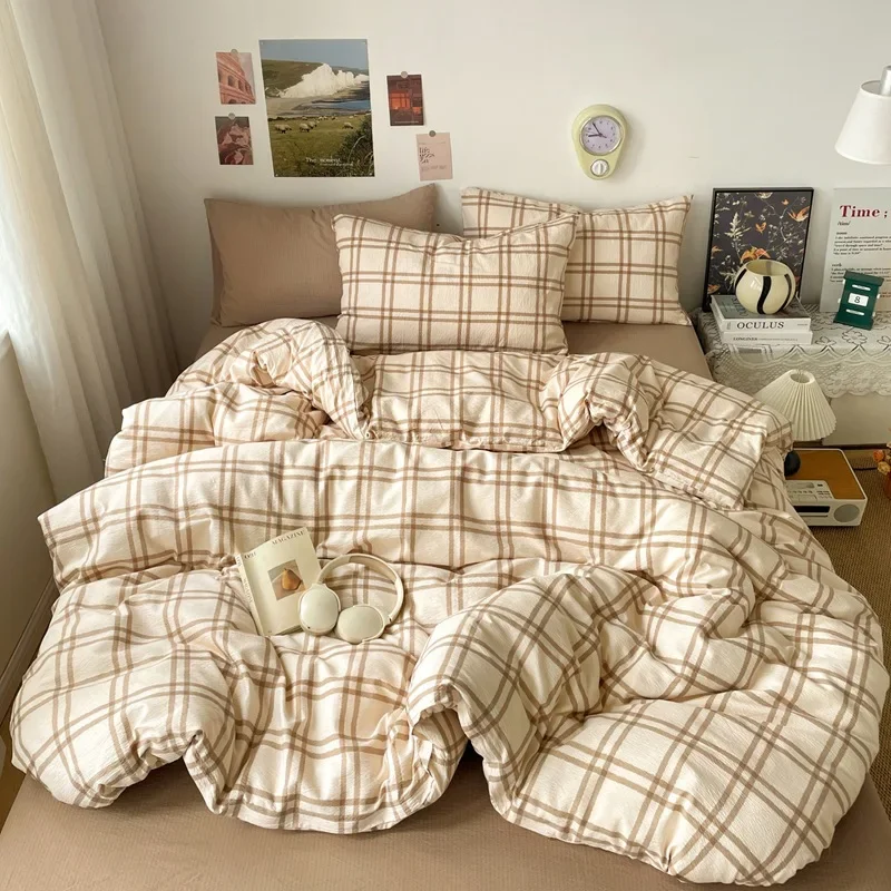 1.5/1.8M Geometric Stripe Bedding Set Japanese Skin-Friendly Bedclothes for Four Seasons Soft Colorfast Bedroom Decor for Adult