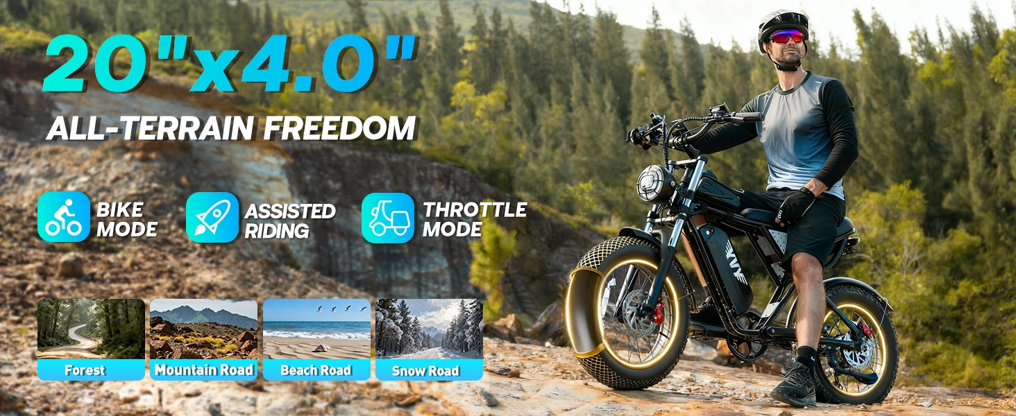YVY K20 Lite 1500W Electric Bike for Adults 30MPH 48V 15.6Ah Off-road Trail 20*4 Inch Fat Tire E Bike 7 Speed Mountain Bike