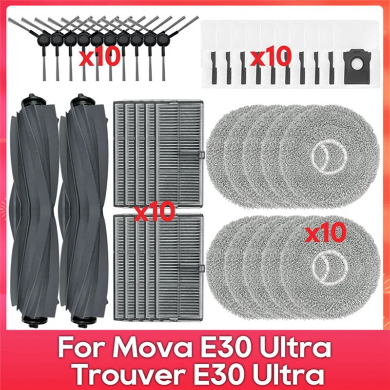 ABRW-42PCS For Dreame Mova E30 Ultra/Trouver E30 Ultra Robot Spare Part Accessories Main Side Brush Filter Mop Cloth Dust Bag