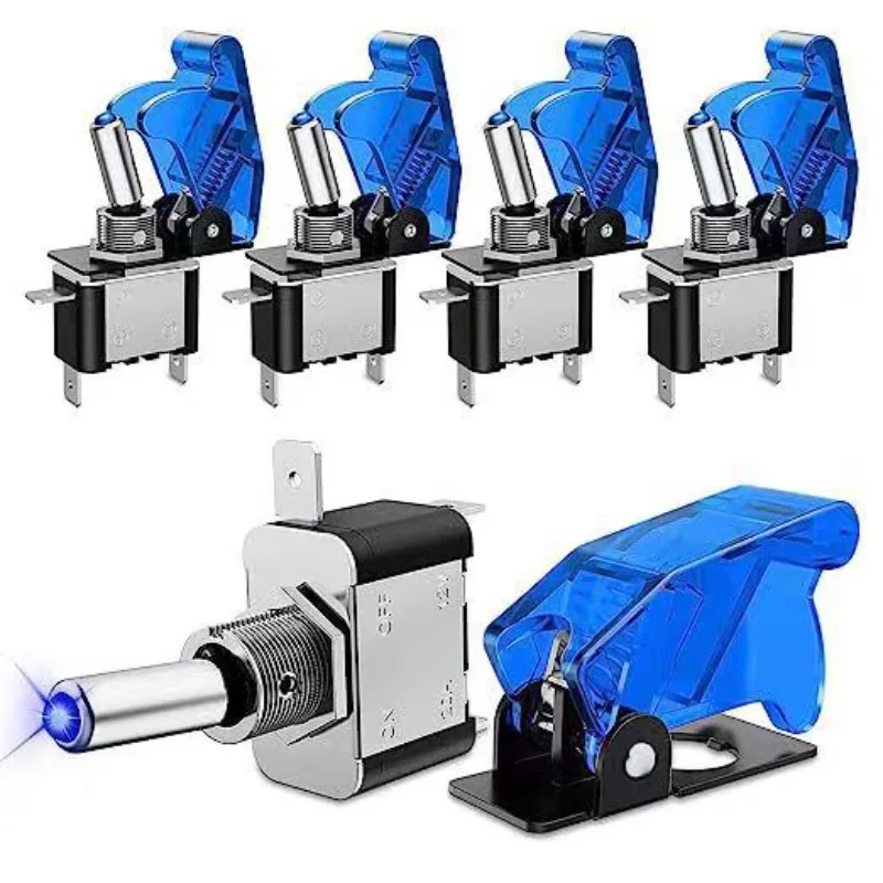 12V Automotive Toggle Switch with Blue LED Light & Safety Cover, for Off-Road & Marine Use