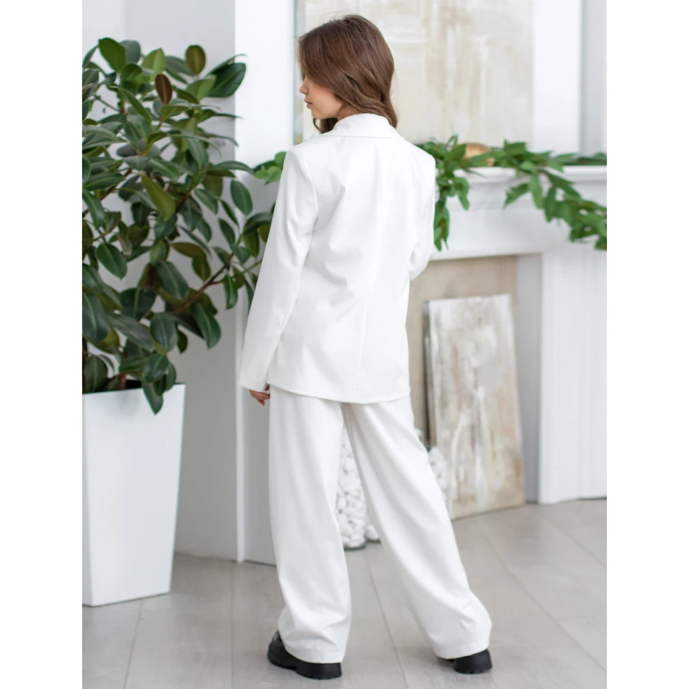 White Girl Clothes 2 Pieces Elegant Double Breasted Notch Lapel Sets for Children Party Wedding Girl Suits (Blazer+Pants)