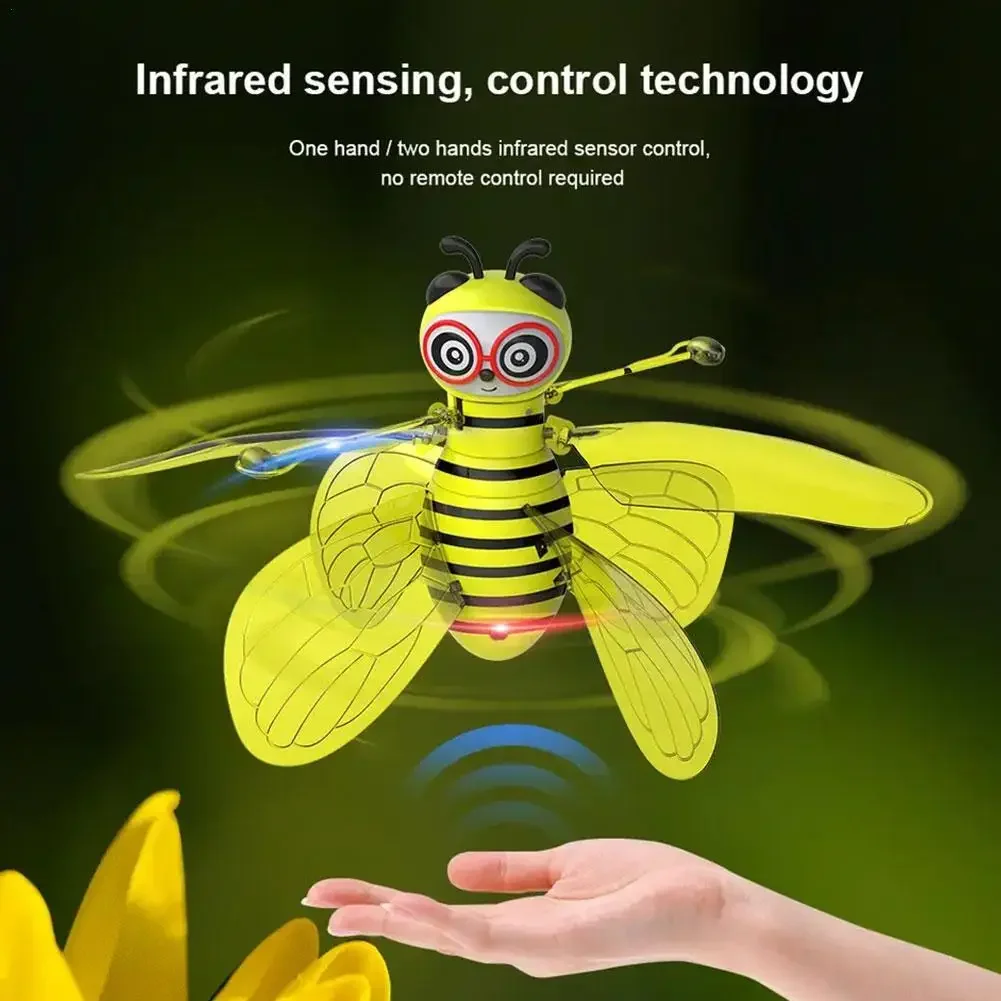 

12cm Mini Flying Bee RC Drone With Wings Hand Sensing Induction Helicopter Electronic Model Quadcopter Drohne Toys For Children