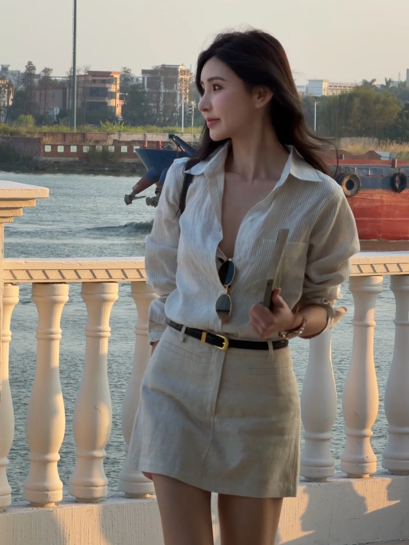 

Loose Fit Korean Style Striped Long Sleeve Shirt Women's Casual Top Breathable Linen Material Original Design Elegant Simple