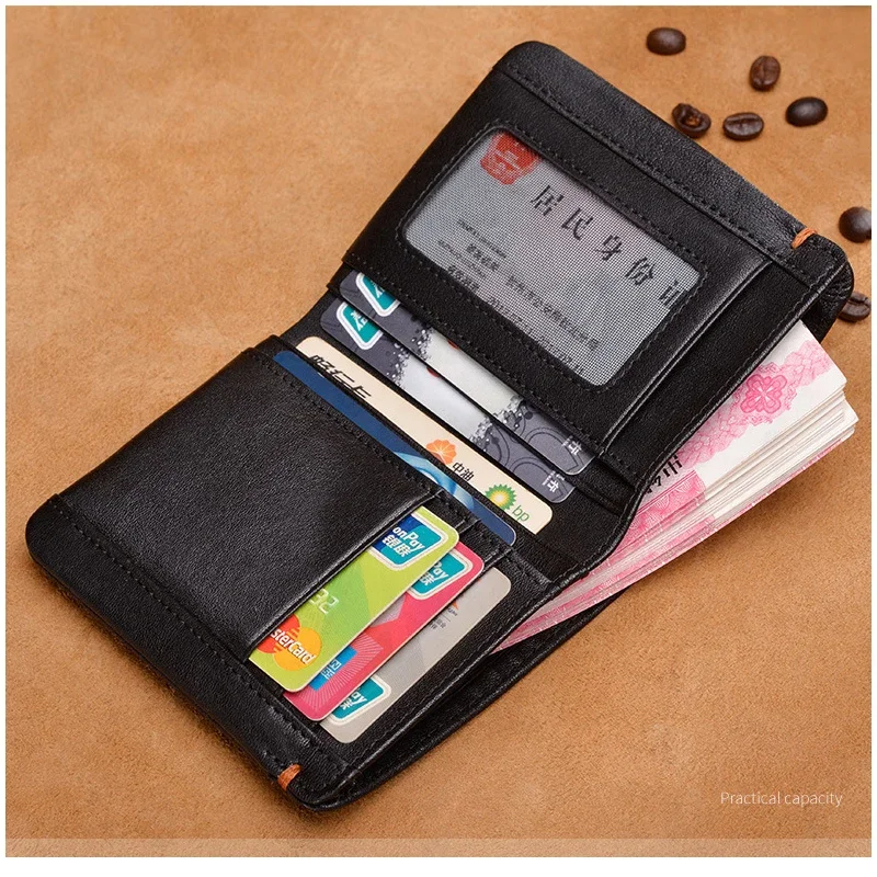 Top Layer Cowhide Walet Soft Genuine Leather Wallet Mens Credit Card Holder Luxury Moneybag Black Stylish Simple Wallets for Men