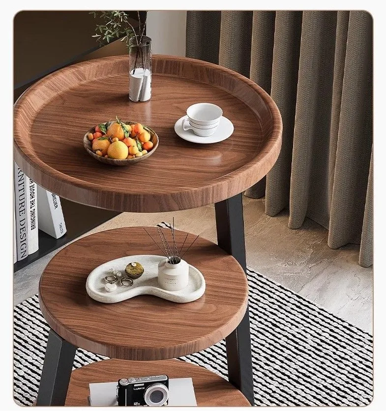 طاولة حافة خشبية صلبة مستديرة عالية الجودة على الطراز الصيني، رف تخزين معدني بسيط متعدد الطبقات، لغرفة المعيشة وغرفة النوم YX875HC #4