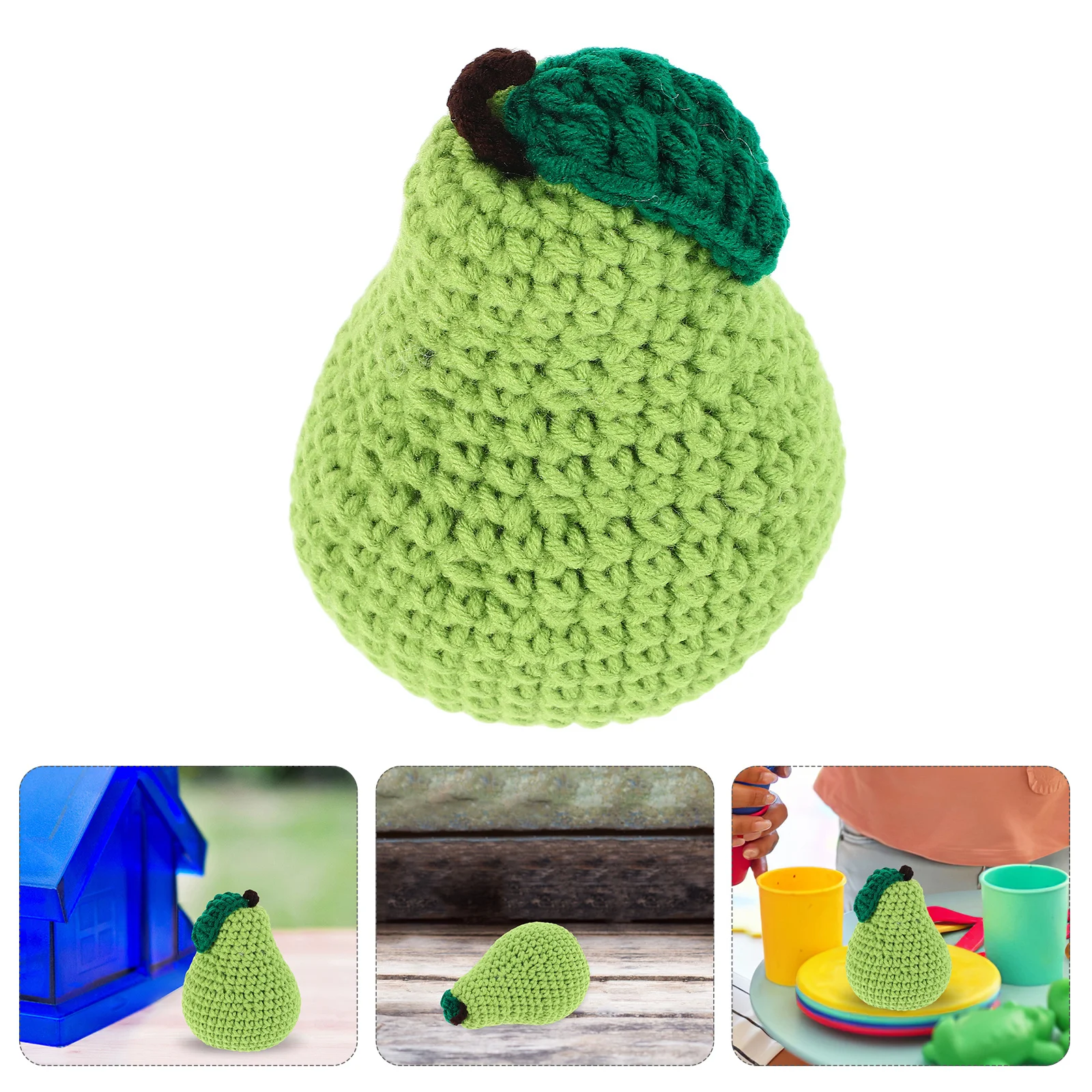 

Handmade Knitted Pear Decor Realistic Faux Food for Photography Soft Yarn Simulated Fruit Props Unique Design Crochet Fruit