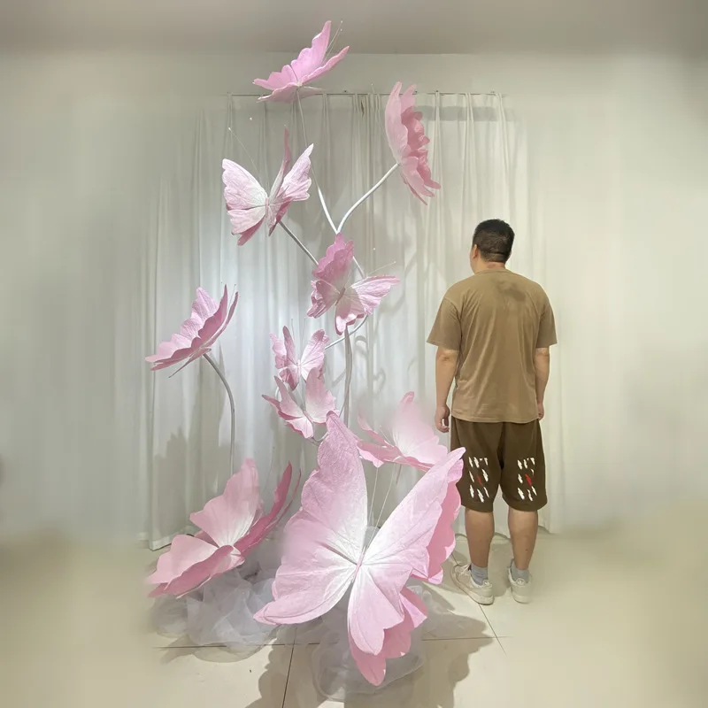 Big butterfly suit pink shopping mall beauty high-end window decoration flower hotel landscaping and decoration activities