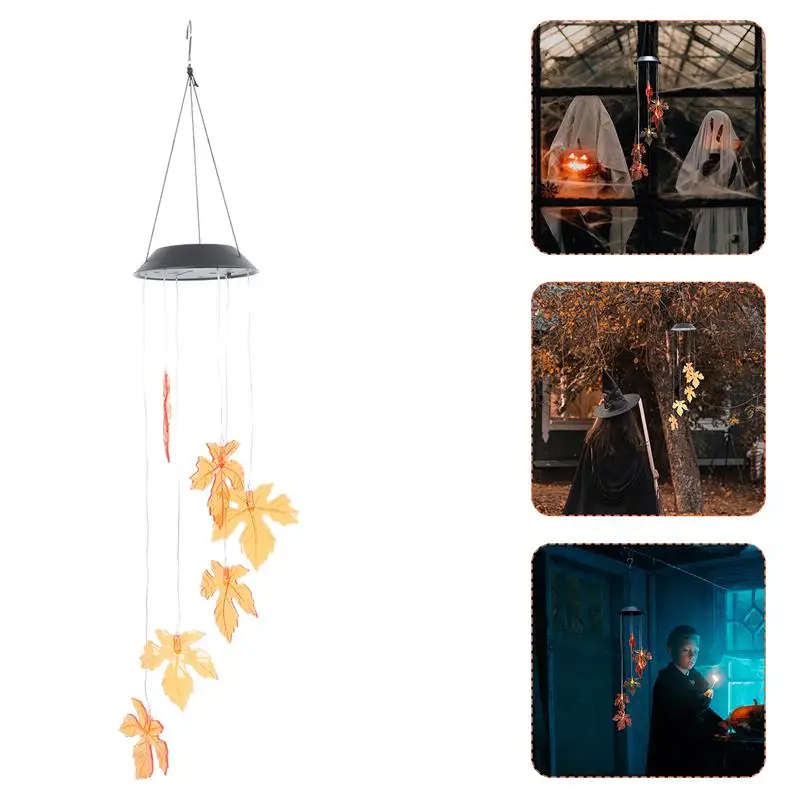 

1PC Halloween Pumpkin Light Maple Leaf Wind Chimes Solar Power Generation For Courtyard And Outdoor Wind Chimes Pendants