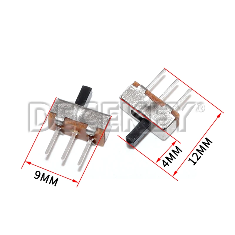 100pcs Mini Vertical Micro Slide Switch 2 Position 3 Pin Terminal 1p2t SPDT On/Off Switches SS-12D00 For PCB Breadboard Electron