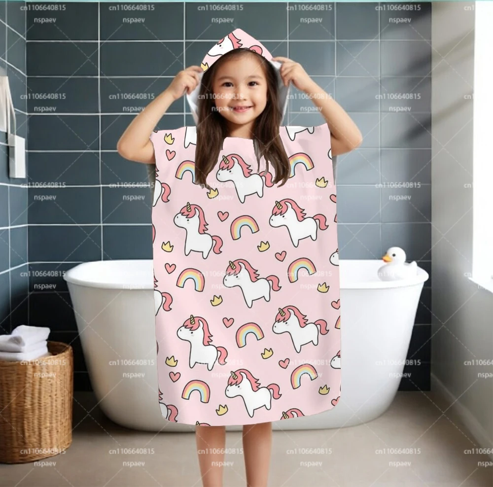 Einhorn-Regenbogen-Bademantel mit Kapuze für Damen, Schnelltrocknender Mikrofaser-Strandponcho für Schwimmbad und Spa