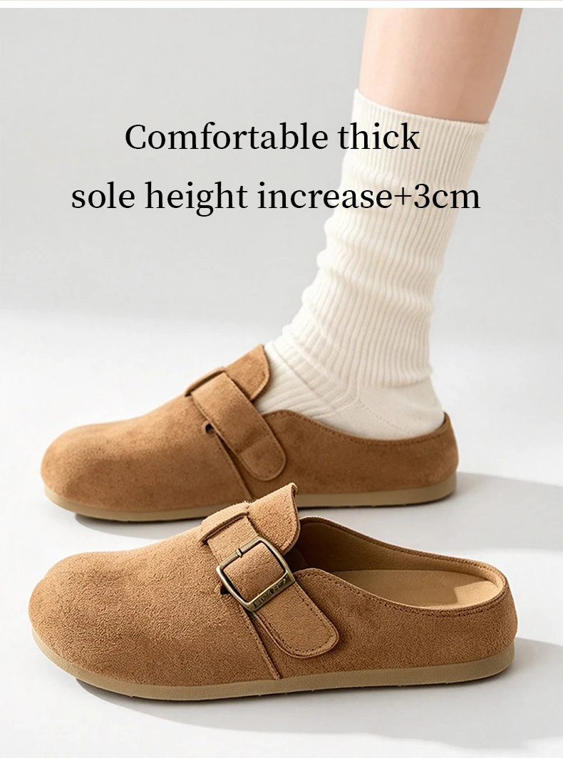 Damen Wildleder-Mules Clogs Retro Metallschnalle Rückenfreie Flache Schuhe Slip-On Birkenstock-Stil Mules für den täglichen Outdoor-Pendelverkehr und Spaziergänge – Detail 5