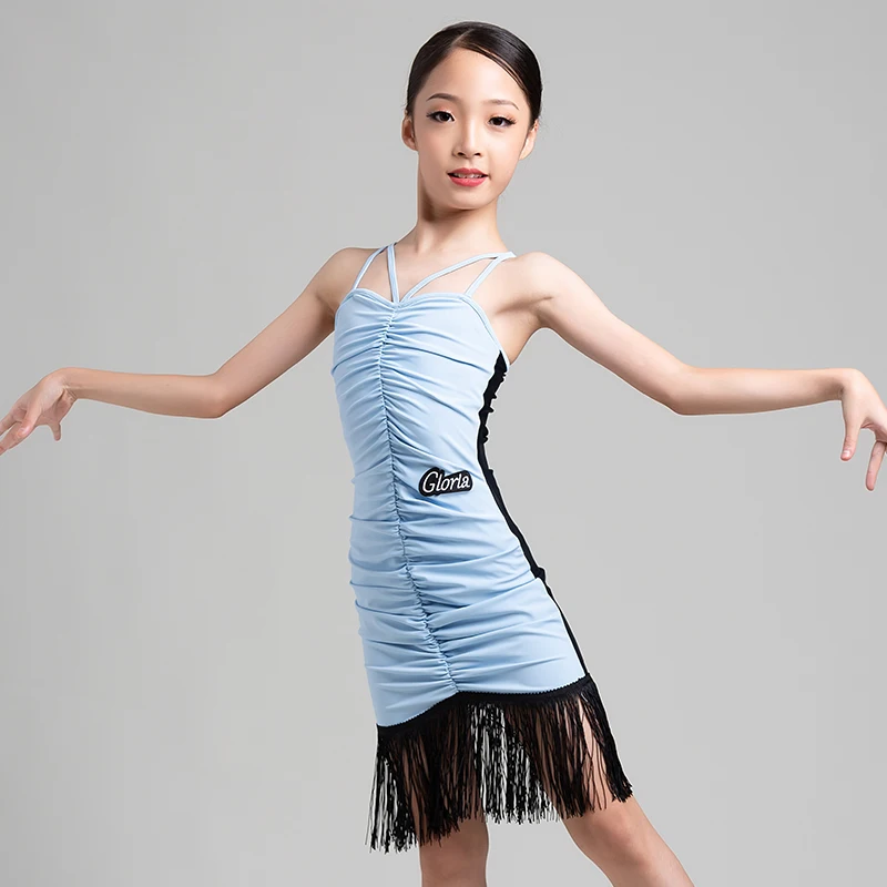 

Fringe Latin Dress Girls Stage Costume Summer Tango Dress Ballroom Practice Wear Backless Salsa Clothing Rumba Dancewear JL4262