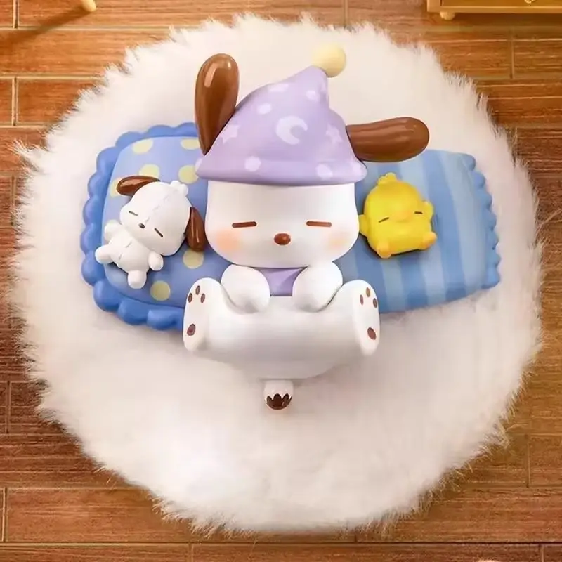 Em estoque pochacco retro tempo trem série caixa cega dos desenhos animados surpresa caixa mistério bonito modelo brinquedos kawaii ornamento decoração personalizada